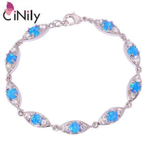 Load image into Gallery viewer, CiNily Created Blue Fire Opal Cubic Zirconia Silver Plated Wholesale for Women Jewelry Engagement Chain Bracelet 7 7/8&quot; OS366