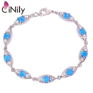 CiNily Created Blue Fire Opal Cubic Zirconia Silver Plated Wholesale for Women Jewelry Engagement Chain Bracelet 7 7/8" OS366