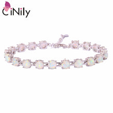 Load image into Gallery viewer, CiNily Created White Blue Pink Fire Opal Silver Plated Wholesale Round-Shape for Women Jewelry Chain Bracelet 7&quot;-8 1/2&quot; OS383-86