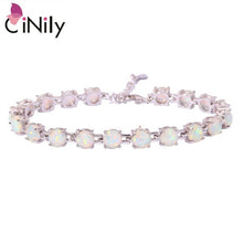 Load image into Gallery viewer, CiNily Created White Blue Pink Fire Opal Silver Plated Wholesale Round-Shape for Women Jewelry Chain Bracelet 7&quot;-8 1/2&quot; OS383-86