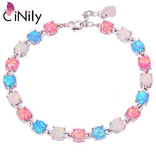 Load image into Gallery viewer, CiNily Created White Blue Pink Fire Opal Silver Plated Wholesale Round-Shape for Women Jewelry Chain Bracelet 7&quot;-8 1/2&quot; OS383-86