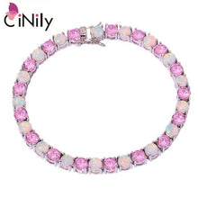 Load image into Gallery viewer, CiNily Created White Blue Pink Fire Opal Pink Stone Silver Plated Wholesale for Women Jewelry Chain Bracelet 7 5/8&quot; OS374-77