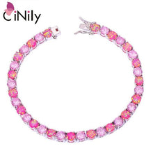 Load image into Gallery viewer, CiNily Created White Blue Pink Fire Opal Pink Stone Silver Plated Wholesale for Women Jewelry Chain Bracelet 7 5/8&quot; OS374-77