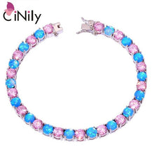 Load image into Gallery viewer, CiNily Created White Blue Pink Fire Opal Pink Stone Silver Plated Wholesale for Women Jewelry Chain Bracelet 7 5/8&quot; OS374-77