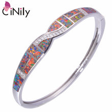Load image into Gallery viewer, CiNily Created Orange Fire Opal Cubic Zirconia Silver Plated Wholesale HOT Sell Jewelry for Women Bangle Bracelet 7 5/8" OS634