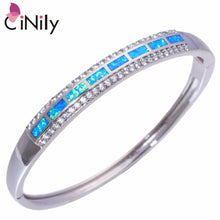 Load image into Gallery viewer, CiNily Created Blue Fire Opal Cubic Zirconia Silver Plated Wholesale Fashion Jewelry for Women Gift Bangle Bracelet 8 3/8" OS635
