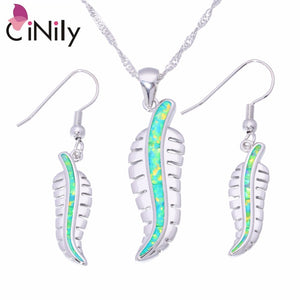 CiNily Created Green Blue White Fire Opal Silver Plated Wholesale for Women Jewelry Pendant Dangle Earrings Jewelry Set OT141-43