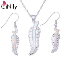 Load image into Gallery viewer, CiNily Created Green Blue White Fire Opal Silver Plated Wholesale for Women Jewelry Pendant Dangle Earrings Jewelry Set OT141-43