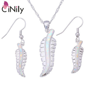 CiNily Created Green Blue White Fire Opal Silver Plated Wholesale for Women Jewelry Pendant Dangle Earrings Jewelry Set OT141-43