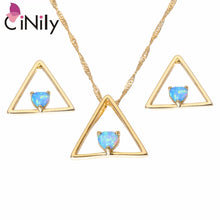 Load image into Gallery viewer, CiNily Created Blue Fire Opal Yellow Gold Color Wholesale Christmas for Women Pendant Necklace Stud Earrings Jewelry Set OT154