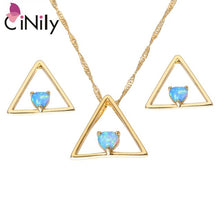 Load image into Gallery viewer, CiNily Created Blue Fire Opal Yellow Gold Color Wholesale Christmas for Women Pendant Necklace Stud Earrings Jewelry Set OT154