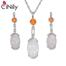 Load image into Gallery viewer, CiNily Created White Blue Fire Opal Garnet Silver Plated Wholesale for Women Pendant Necklace Stud Earring Jewelry Set OT167-68