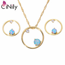 Load image into Gallery viewer, CiNily Created Rainbow Fire Opal Cubic Zirconia Yellow Gold Color Wholesale Women Pendant Necklace Earrings Jewelry Set OT153