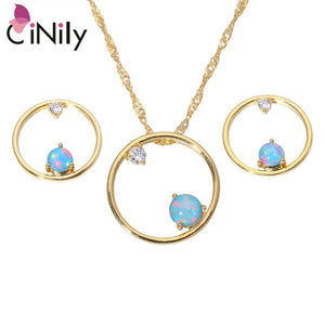 CiNily Created Rainbow Fire Opal Cubic Zirconia Yellow Gold Color Wholesale Women Pendant Necklace Earrings Jewelry Set OT153