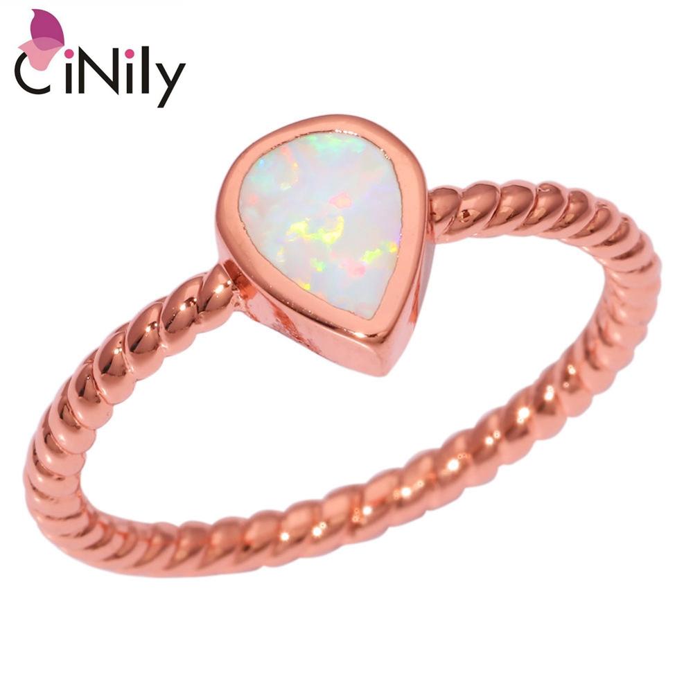 CiNily Created White Fire Opal Rose Gold Color Wholesale Hot Sell For Fashion Women Jewelry Gift Ring Size 6 7 8 OJ8558