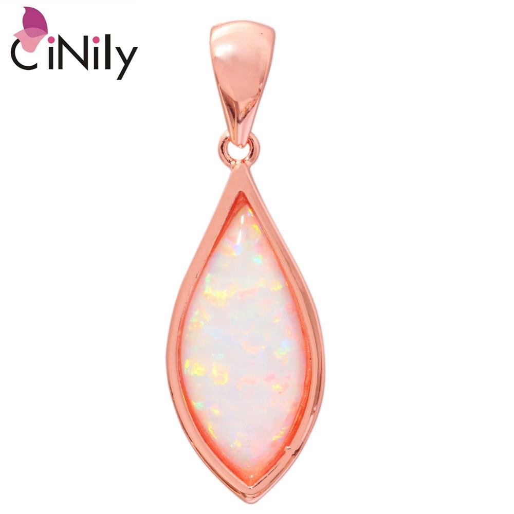 CiNily Created White Fire Opal Rose Gold Color Wholesale Hot Sell Fashion Party for Women Jewelry Pendant 1 1/4