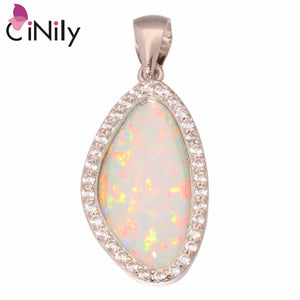 CiNily Created White Fire Opal Cubic Zirconia Silver Plated Wholesale for Women Jewelry Pendant 1 1/4" OD4362
