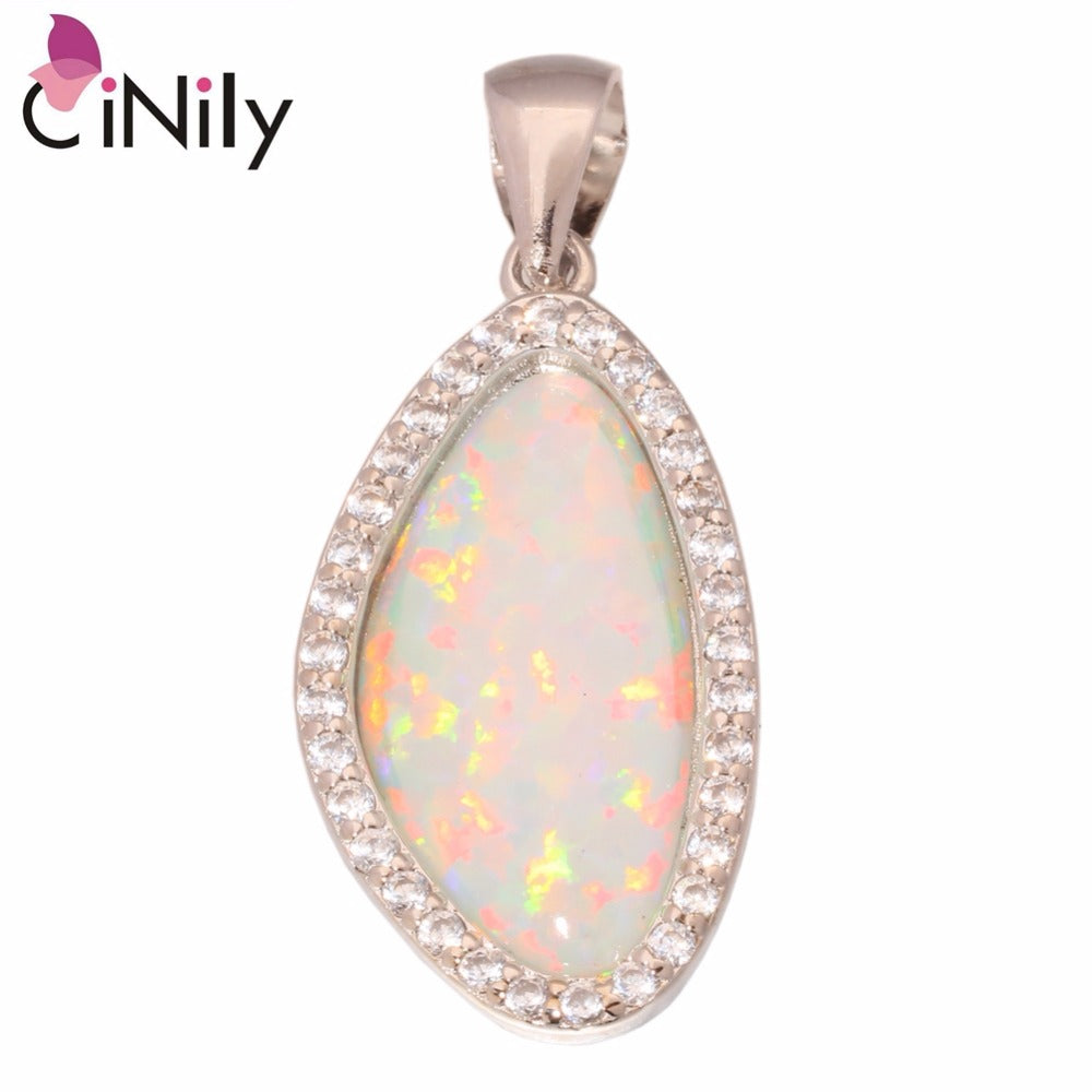 CiNily Created White Fire Opal Cubic Zirconia Silver Plated Wholesale for Women Jewelry Pendant 1 1/4