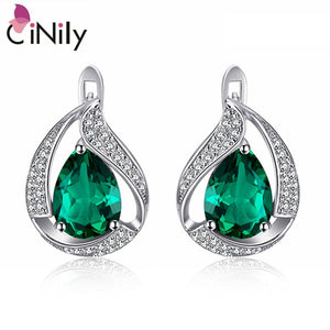 CiNily 100% Solid 925 Sterling Silver Created Green Stone Cubic Zirconia Wholesale for Women Jewelry Clip Earrings 3/4" SE038