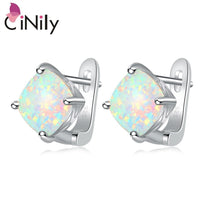 Load image into Gallery viewer, CiNily Created White Pink Fire Opal Silver Plated Wholesale Hot Sell Fashion for Women Jewelry Clip Earrings 15mm OH4270-71