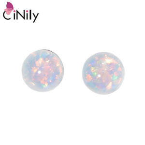 CiNily Created White Pink Fire Opal Silver Plated Wholesale Round-shape for Women Wedding Engagement Stud Earrings 6mm OH4523-24