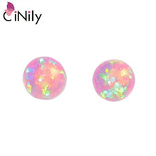 Load image into Gallery viewer, CiNily Created White Pink Fire Opal Silver Plated Wholesale Round-shape for Women Wedding Engagement Stud Earrings 6mm OH4523-24