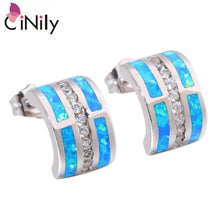 Load image into Gallery viewer, CiNily Created Blue Green Fire Opal Cubic Zirconia Silver Plated Wholesale for Women Jewelry GIFT Stud Earrings 12mm OH4422-23