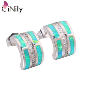 CiNily Created Blue Green Fire Opal Cubic Zirconia Silver Plated Wholesale for Women Jewelry GIFT Stud Earrings 12mm OH4422-23