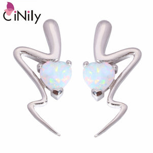 CiNily Created White Pink Orange Blue Fire Opal Silver Plated Wholesale Heart for Women Jewelry Stud Earrings 20mm OH2718-21