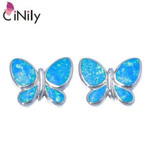 Load image into Gallery viewer, CiNily Created Blue Green Fire Opal Silver Plated Wholesale Lovely Butterfly for Women Jewelry Stud Earrings 10mm OH4471-72