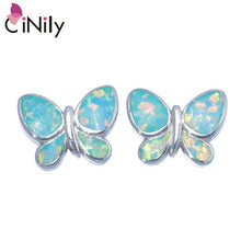 Load image into Gallery viewer, CiNily Created Blue Green Fire Opal Silver Plated Wholesale Lovely Butterfly for Women Jewelry Stud Earrings 10mm OH4471-72