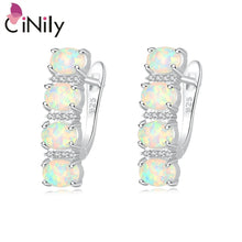 Carica l'immagine nel visualizzatore di Gallery, CiNily Created White Blue Fire Opal Cubic Zirconia Silver Plated Wholesale Hot for Women Jewelry Clip Earrings 7/8" OH4283-84