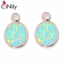 Load image into Gallery viewer, CiNily Created Green White Fire Opal Cubic Zirconia Silver Plated Wholesale NEW for Women Jewelry Stud Earrings 3/4&quot; OH4339-40