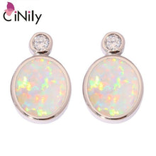 Load image into Gallery viewer, CiNily Created Green White Fire Opal Cubic Zirconia Silver Plated Wholesale NEW for Women Jewelry Stud Earrings 3/4&quot; OH4339-40