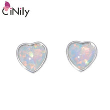 Load image into Gallery viewer, CiNily Created White Pink Fire Opal 6x5mm Silver Plated Wholesale Heart for Women Wedding Engagement Stud Earrings 7mm OH4527-28