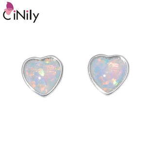 CiNily Created White Pink Fire Opal 6x5mm Silver Plated Wholesale Heart for Women Wedding Engagement Stud Earrings 7mm OH4527-28