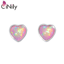 Load image into Gallery viewer, CiNily Created White Pink Fire Opal 6x5mm Silver Plated Wholesale Heart for Women Wedding Engagement Stud Earrings 7mm OH4527-28