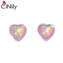 Load image into Gallery viewer, CiNily Created White Pink Fire Opal 6x5mm Silver Plated Wholesale Heart for Women Wedding Engagement Stud Earrings 7mm OH4527-28