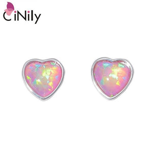 CiNily Created White Pink Fire Opal 6x5mm Silver Plated Wholesale Heart for Women Wedding Engagement Stud Earrings 7mm OH4527-28