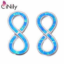Load image into Gallery viewer, CiNily Created Blue White Fire Opal Silver Plated Wholesale NUMBER : 8 for Women Jewelry Gift Stud Earrings 19mm OH4400-01