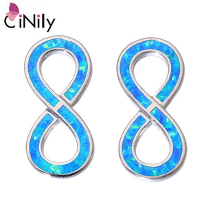 CiNily Created Blue White Fire Opal Silver Plated Wholesale NUMBER : 8 for Women Jewelry Gift Stud Earrings 19mm OH4400-01