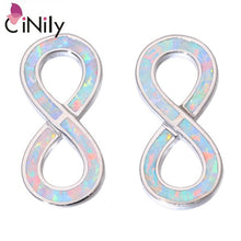Load image into Gallery viewer, CiNily Created Blue White Fire Opal Silver Plated Wholesale NUMBER : 8 for Women Jewelry Gift Stud Earrings 19mm OH4400-01
