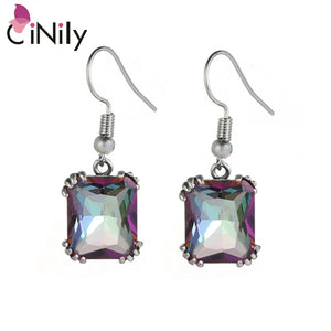 CiNily Created Multi-gem Silver Plated Wholesale New Sale Jewelry for Women Birthday Gift Earrings  1 1/8" FH8437-40