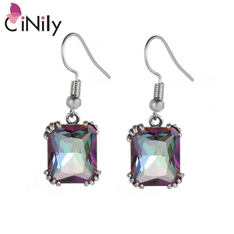 CiNily Created Multi-gem Silver Plated Wholesale New Sale Jewelry for Women Birthday Gift Earrings  1 1/8