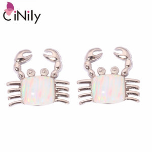 CiNily Created White Pink Blue Fire Opal Silver Plated Wholesale Crab for Women Jewelry Stud Earrings 10mm OH2551-OH2553