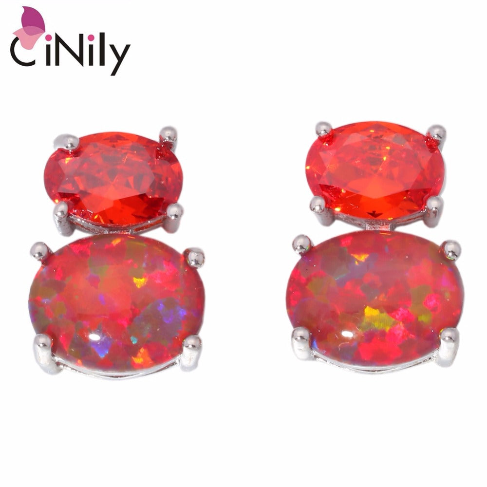 CiNily Created Silver Plated Orange Fire Opal Orange Garnet Wholesale Hot Sell for Women Jewelry Stud Earrings 12mm OH2723