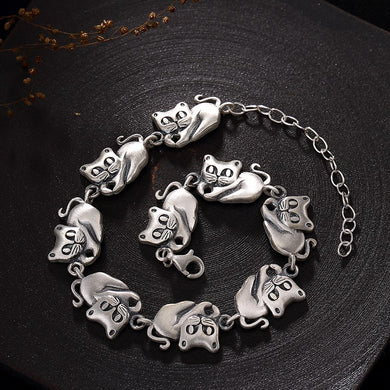 pure silver matte plutus cat lady style restoring ancient ways of high-grade joker silver bracelet wholesale agents