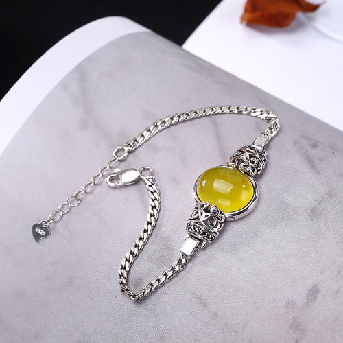 pure silver, topaz, marrow agate, antique, Thai silver, personalized high-end ladies' chain bracelet wholesale agent