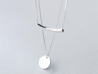 real. 925 Sterling Silver Jewelry Double Rows Round Coin &Arch Necklace Multi-layers Pendant Charms Women's GTLX1242