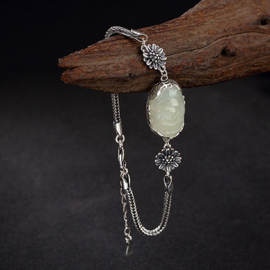 restoring ancient ways is Thai silver inlaid hetian jade white jade bracelet wholesale flower lady high-grade joker